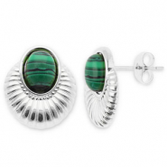Pendientes Acero Inox óvalo Plateado-verde oscuro-negro