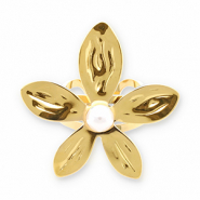 Anillos Acero Inox flor con perla Dorado-blanco
