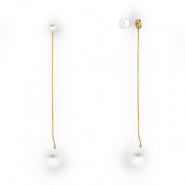 Pendientes Acero Inox con imitación de perlas Dorado