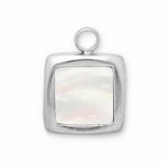 Colgantes Acero Inox concha cuadrado Plateado-blanco