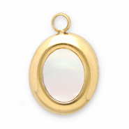 Colgantes Acero Inox concha &oacute;valo Dorado-blanco