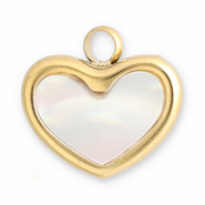 Colgantes Acero Inox concha coraz&oacute;n Dorado-blanco