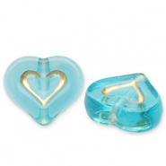 Abalorios acr&iacute;licos coraz&oacute;n Azul verdoso-dorado