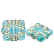 Abalorios acr&iacute;licos rect&aacute;ngulo con flor Azul verdoso-dorado