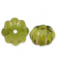 Abalorios acr&iacute;licos flor Verde oliva-dorado