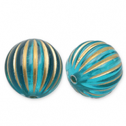 Abalorios acr&iacute;licos 12 mm redondos con lineas Azul verdoso-dorado