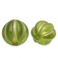 Abalorios acr&iacute;licos 8 mm redondos con lineas Verde oliva-dorado