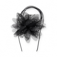 Choker con flor de organza con strass Negro-plateado