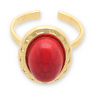 Anillos Acero Inox con imitaci&oacute;n de piedra natural Dorado-rojo