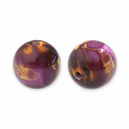 Abalorios de resina con glitter 14mm P&uacute;rpura-dorado