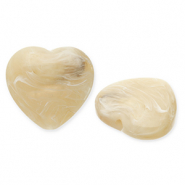 Abalorios acr&iacute;licos coraz&oacute;n Marr&oacute;n beige-blanco