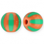 Abalorios acr&iacute;licos 12 mm con rayas Naranja c&aacute;lida-verde