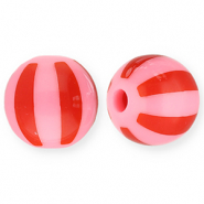Abalorios acrílicos 12 mm con rayas Rosado-rojo