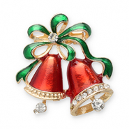 Broches campanas navideñas Dorado-rojo-verde