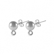 Pendientes Acero Inox con anilla 4mm Plateado