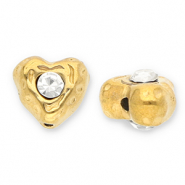 Abalorios Acero Inox coraz&oacute;n con strass Dorado-transparente