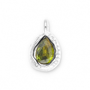 Colgantes Acero Inox gota con faceta Plateado-verde olivia