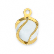 Colgantes Acero Inox redondos Ojo de gato Dorado-blanco lechoso