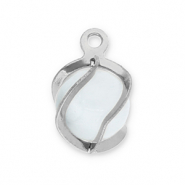 Colgantes Acero Inox redondos Ojo de gato Plateado-blanco lechoso