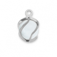 Colgantes Acero Inox redondos Ojo de gato Plateado-blanco lechoso
