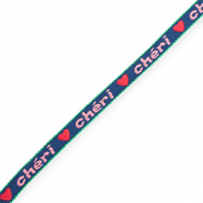 BY31&reg; Cinta con texto lineas "Ch&eacute;ri" Azul oscuro-rosa claro-rojo-verde