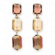 Pendientes de Cristal rectángulo Burdeos-naranja ámbar-rosa malva oscuro cubierta AB