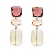Pendientes de Cristal cuadrado-óvalo-rectángulo Burdeos-rosa-beige arena