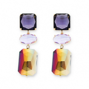 Pendientes de Cristal cuadrado-óvalo-rectángulo Púrpura oscuro-lavanda-beige arena ahumado cubierta AB