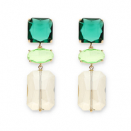 Pendientes de Cristal cuadrado-óvalo-rectángulo Verde oscuro-verde claro-beige arena