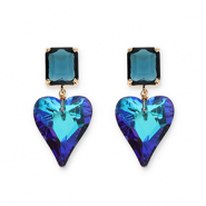 Pendientes de Cristal rectángulo-corazón Azul petróleo-azul multicolor cubierta AB
