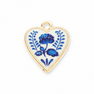 Colgantes met&aacute;licos coraz&oacute;n con flor Dorado-blanco-azul