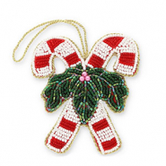Colgantes trendy bast&oacute;nes de caramelo con motivos navide&ntilde;os Rojo-blanco-verde-dorado