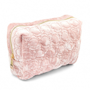 BY31&reg; Neceser terciopelo con detalles circulares cosidos Rosa claro