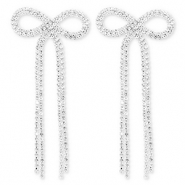 Metal TQ latón pendiente con strass lazo Plateado-cristal