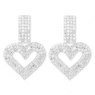 Pendiente de lat&oacute;n Eco-brass&reg; con strass coraz&oacute;n Plateado-cristal