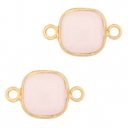 Colgantes de piedra natural Cuarzo rosa entrepiezas 12x12mm Rosa-dorado