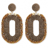 Pendientes trendy con abalorios de vidrio óvalo Marrón dorado-cubierta AB