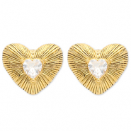 Pendientes Acero Inox corazón Dorado-cristal