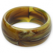 Pulseras bangle de resina Verde oliva-marr&oacute;n-blanco