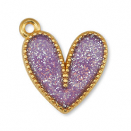 Colgantes metálicos DQ corazón Glitter Lila-Dorado (sin níquel)