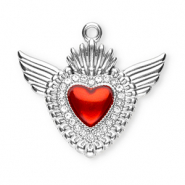 Colgantes Acero Inox sagrado coraz&oacute;n con ala Plateado-rojo-cristal