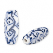 Abalorios de cerámica rectángulo Blancuzco-azul Delfts