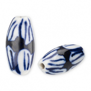 Abalorios de cerámica grano de arroz Blancuzco-azul Delfts