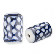 Abalorios de cerámica tubo Blancuzco-azul Delfts