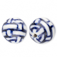 Abalorios de cerámica 12mm con rectángulos Blancuzco-azul Delfts