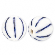 Abalorios de cerámica 10mm con rayas Blancuzco-azul Delfts