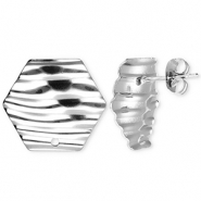 Fornituras acero inox pendientes hex&aacute;gono con lineas con anilla Plateado