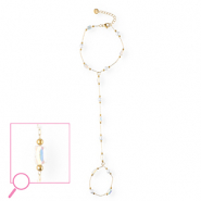 Pulseras anillo Acero Inox Dorado-cristal AB-blanco