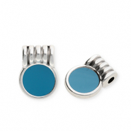Colgantes met&aacute;licos DQ&reg; redondos Plateado vieja-azul petr&oacute;leo (sin n&iacute;quel)