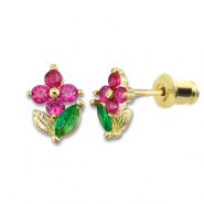 Metal TQ lat&oacute;n pendiente flor Dorado-rose oscuro-verde